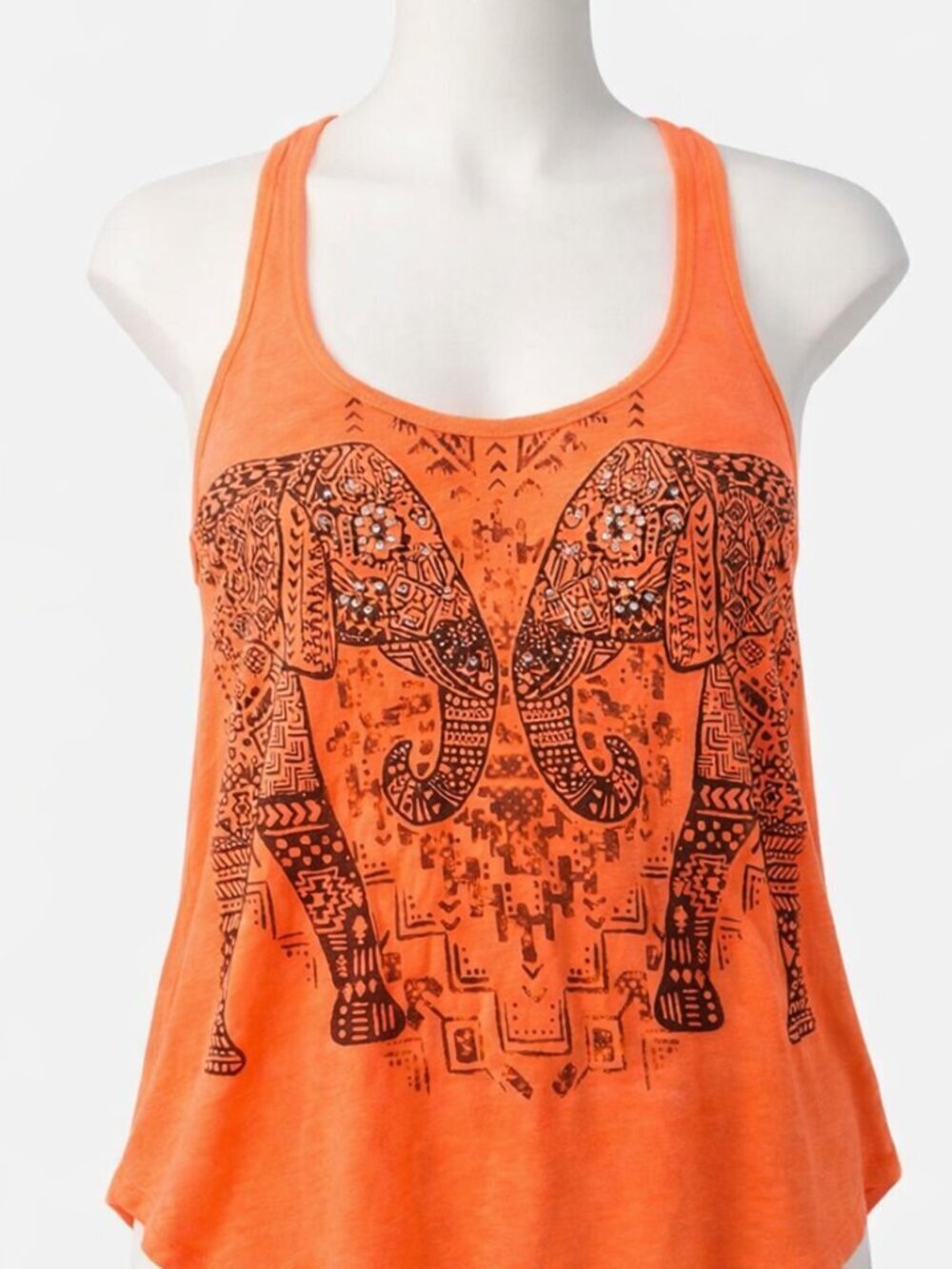 Neon orange racerback tank with bold black elephant graphic. RUE21 NWT